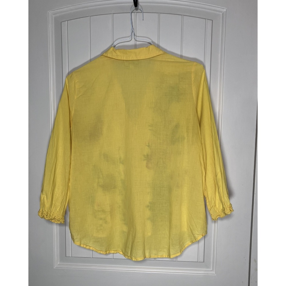Johnny Was Workshop Yellow Cotton Embroidered Floral Sun Butterfly Shirt Small - Picture 2 of 16